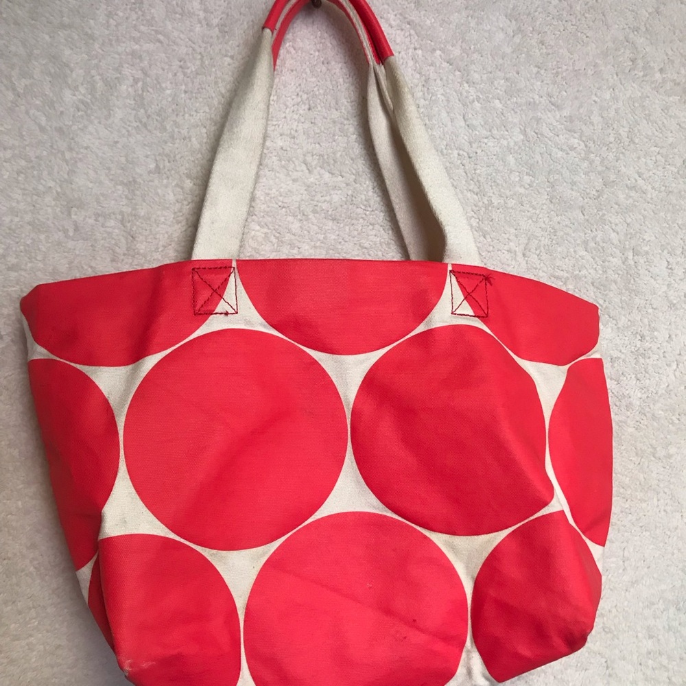 kate spade coral and cream large dot canvas tote - Picture 5 of 8